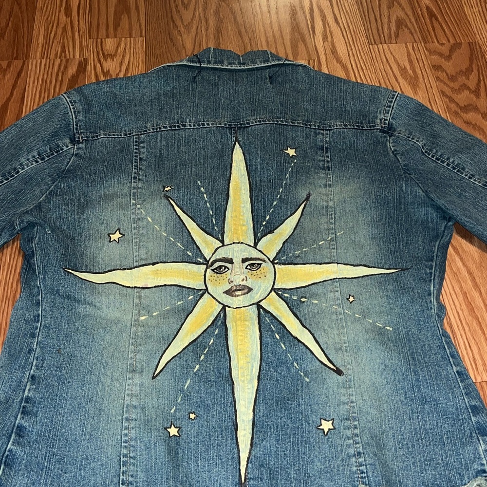 Hand painted Sun w/ Face Jean Jacket.